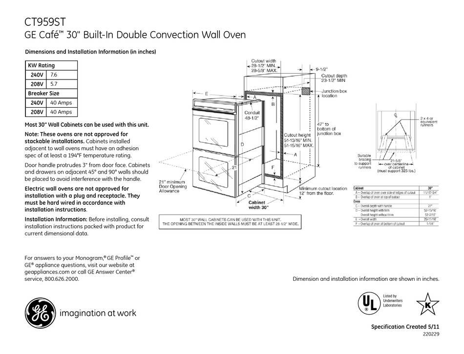 GE CAFÉ CT959STSS OVEN DIMENSIONS AND INSTALLATION INFORMATION ManualsLib