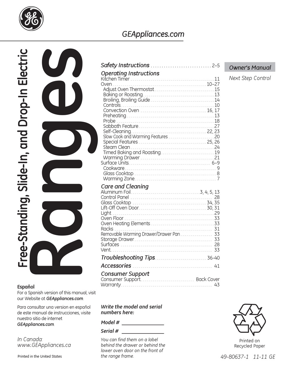 GE PHS925STSS OWNER'S MANUAL Pdf Download ManualsLib
