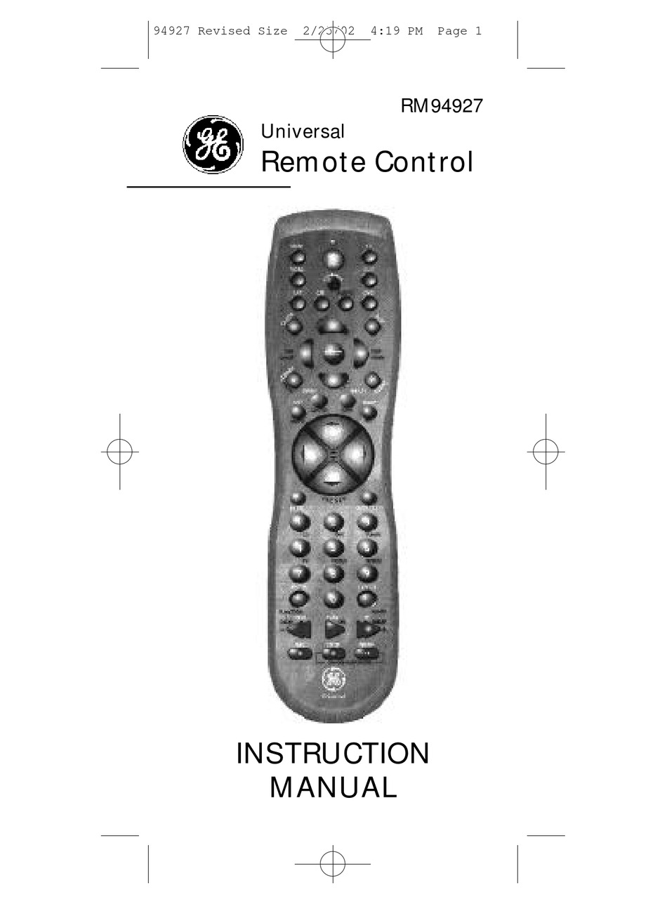 Ge Universal Remote 94927 Codes Ge Universal Remote 94927 Codes