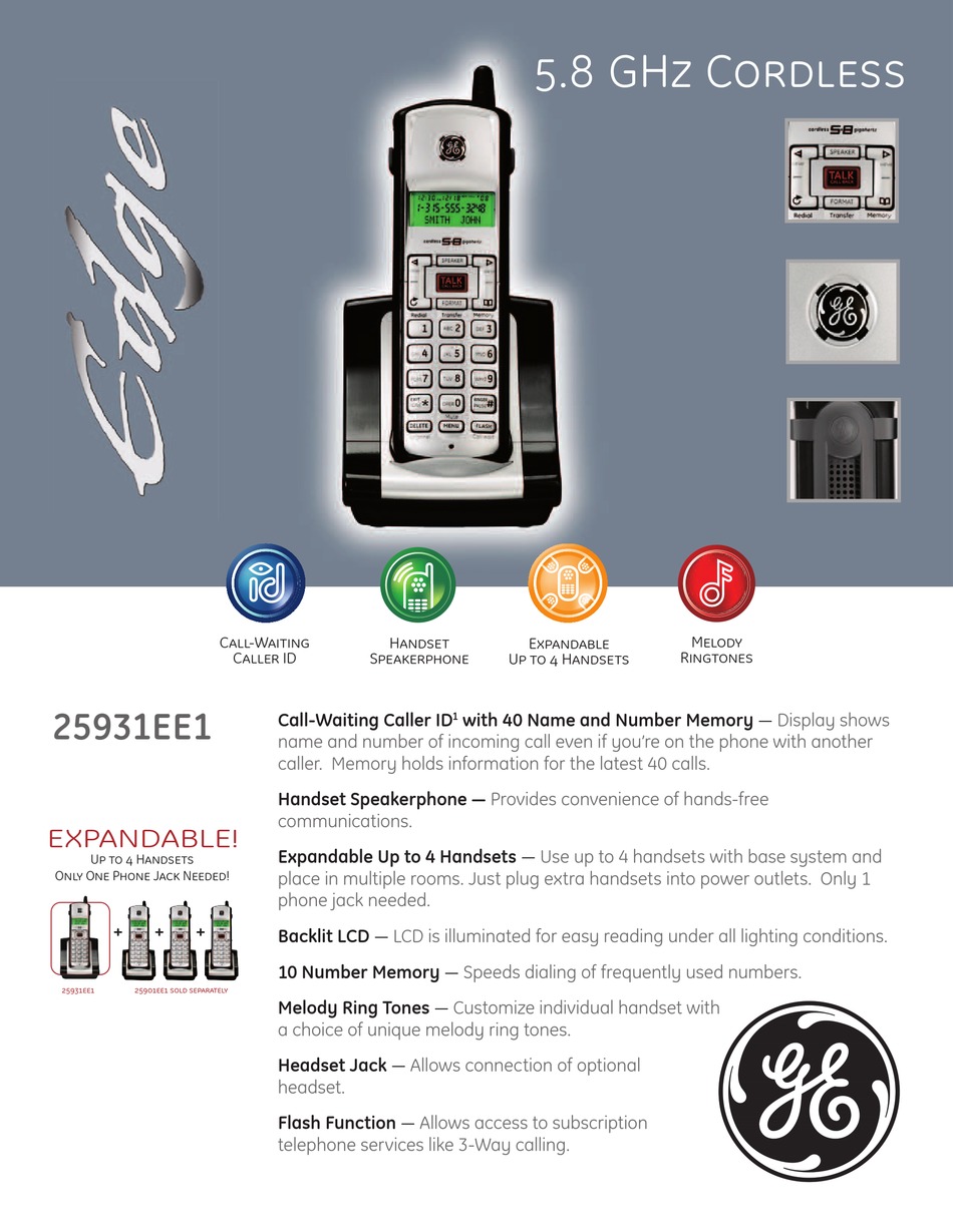 GE EDGE 25931EE1 TELEPHONE SPECIFICATIONS ManualsLib