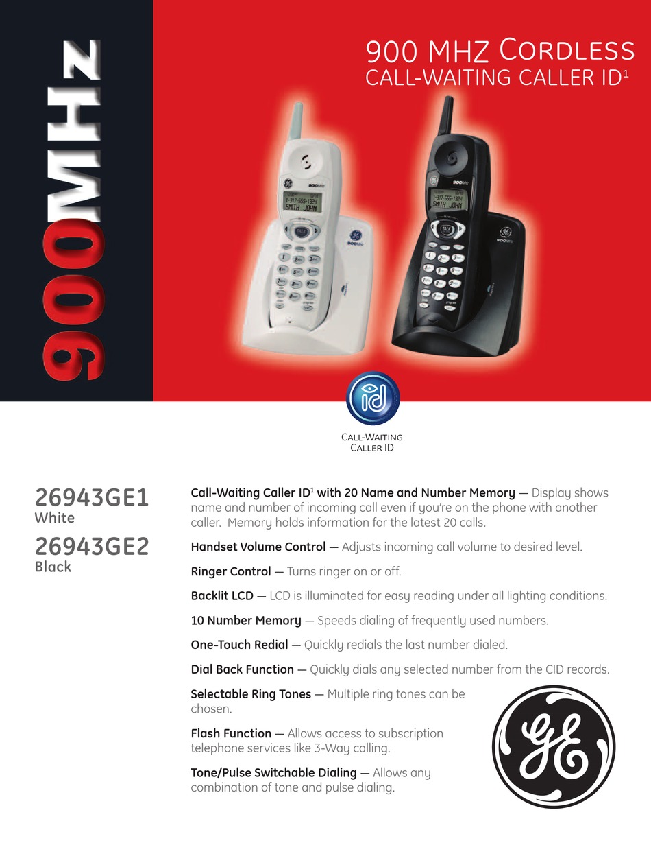 GE 26943GE1 CORDLESS TELEPHONE SPECIFICATIONS ManualsLib