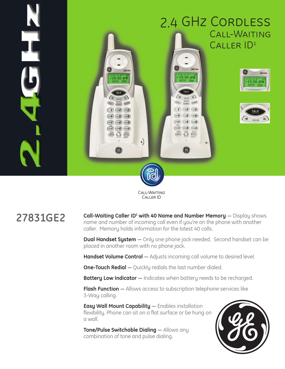 GE 27831GE2 CORDLESS TELEPHONE SPECIFICATIONS ManualsLib