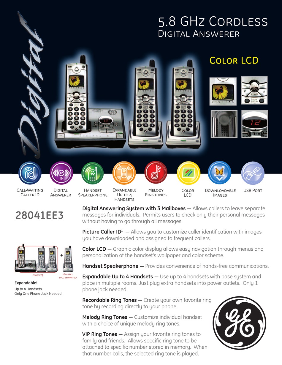 GE 28041EE3 CORDLESS TELEPHONE SPECIFICATIONS ManualsLib