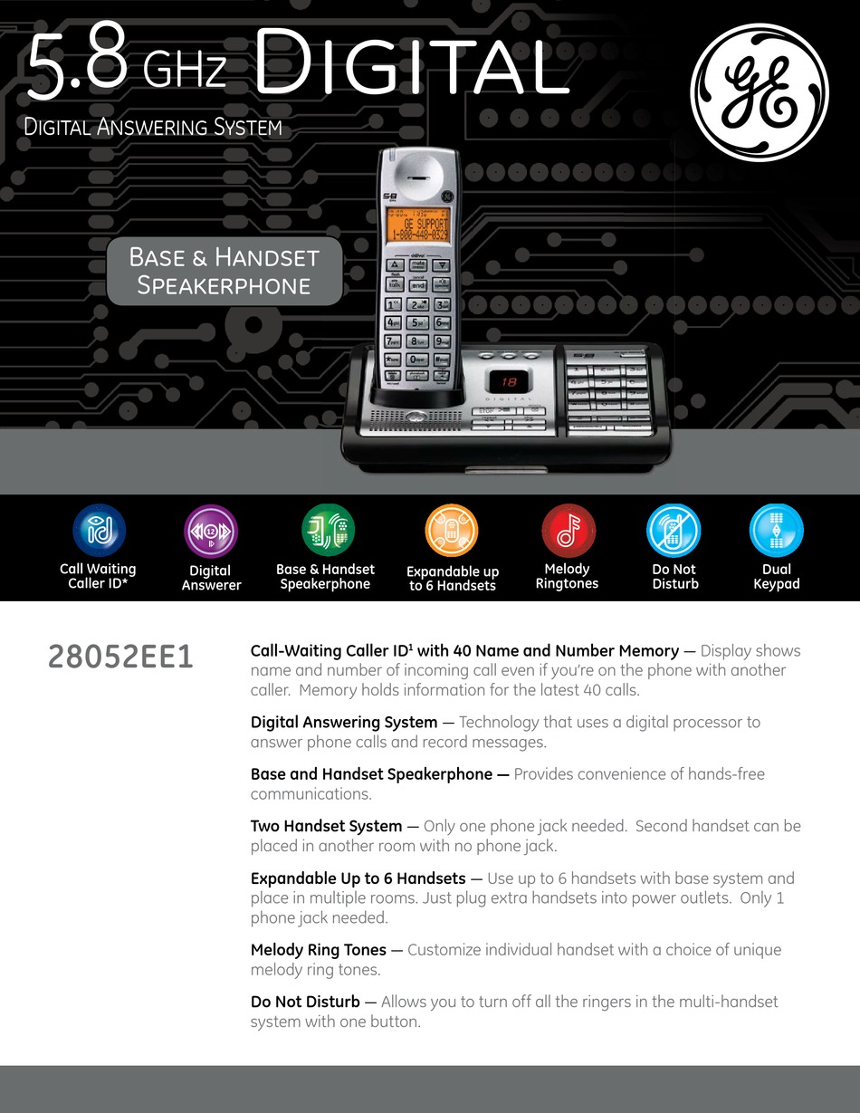 GE 28052EE1 TELEPHONE SPECIFICATIONS ManualsLib