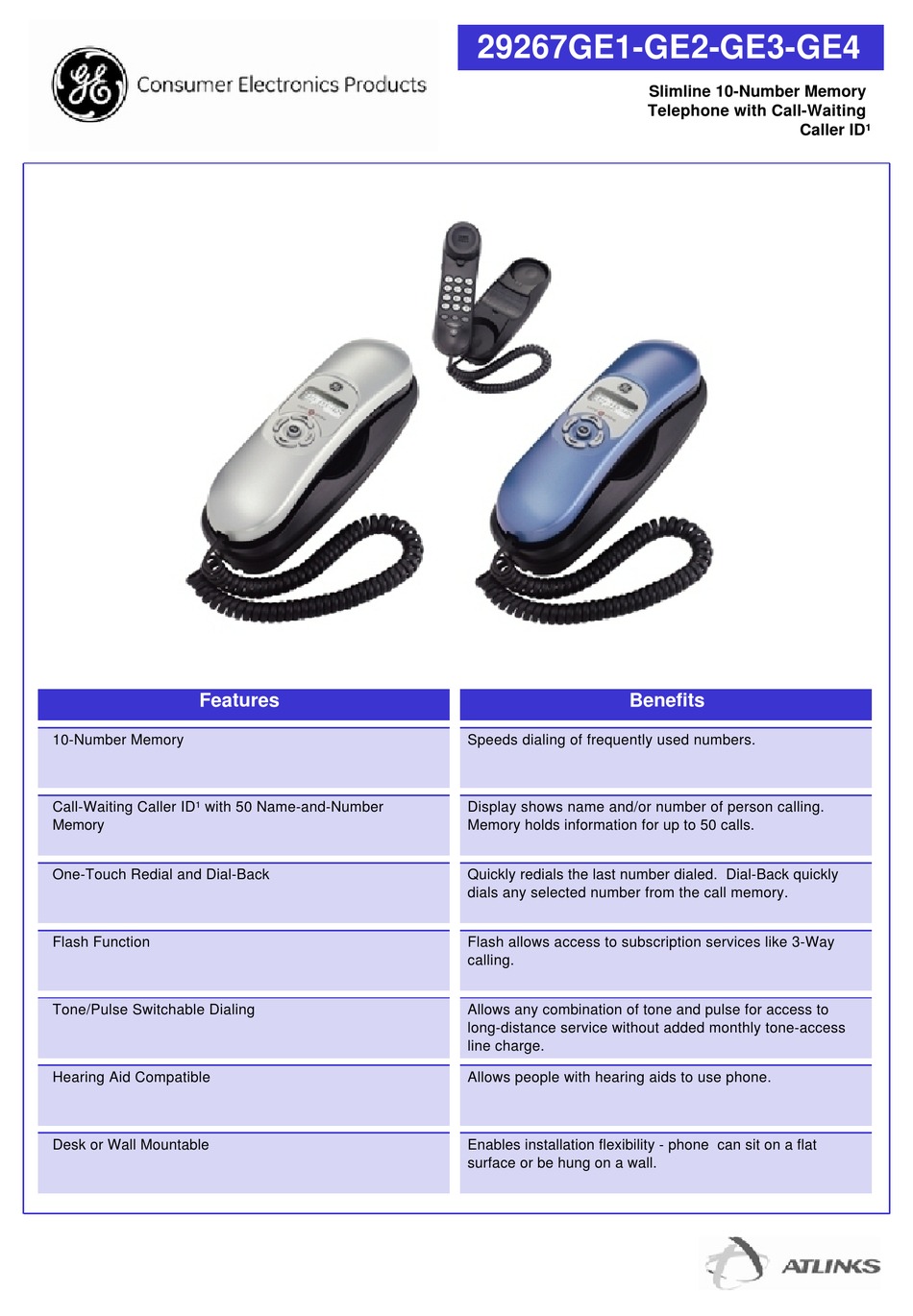 GE 29267GE1 TELEPHONE SPECIFICATIONS ManualsLib