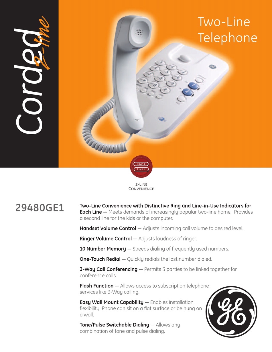 GE 29480GE1 TELEPHONE SPECIFICATIONS ManualsLib