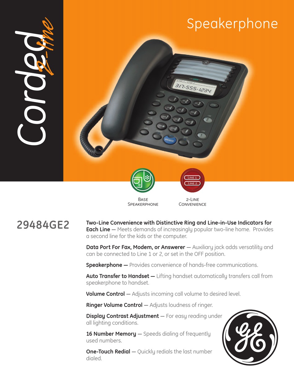 GE 29484GE2 TELEPHONE SPECIFICATIONS ManualsLib