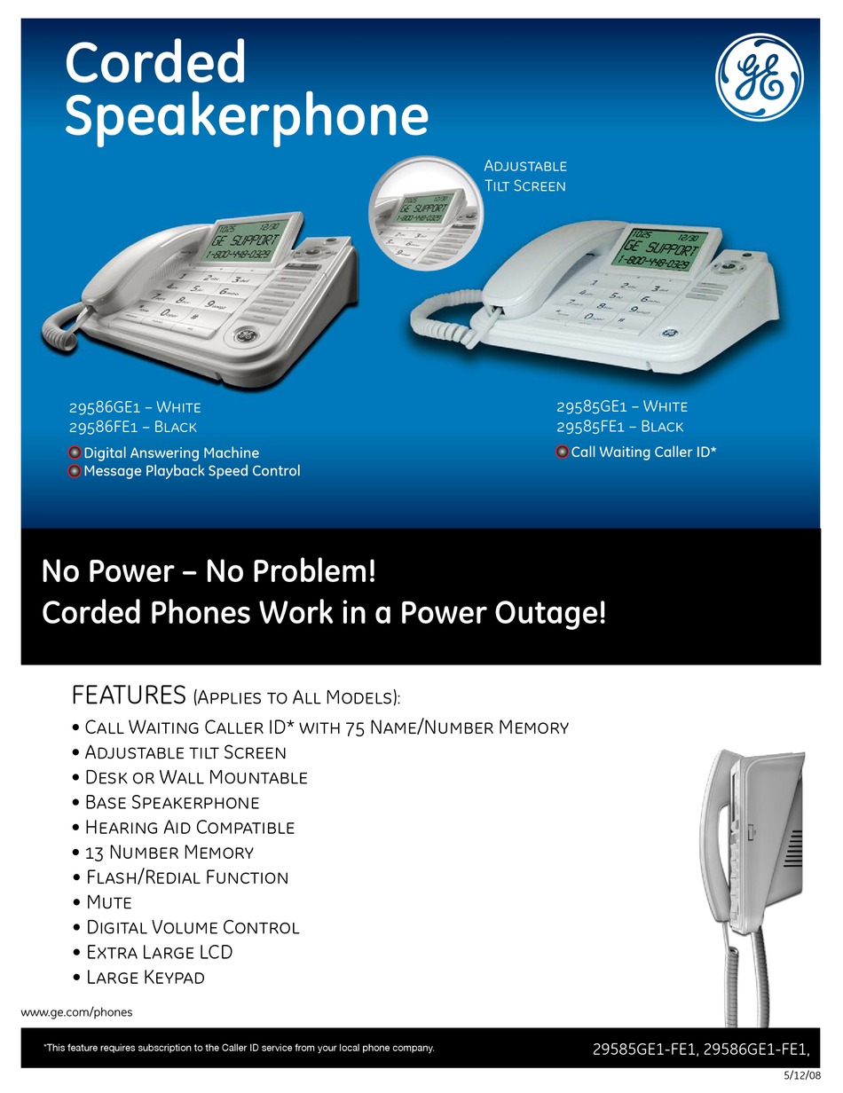 GE 29585FE1 TELEPHONE SPECIFICATIONS ManualsLib