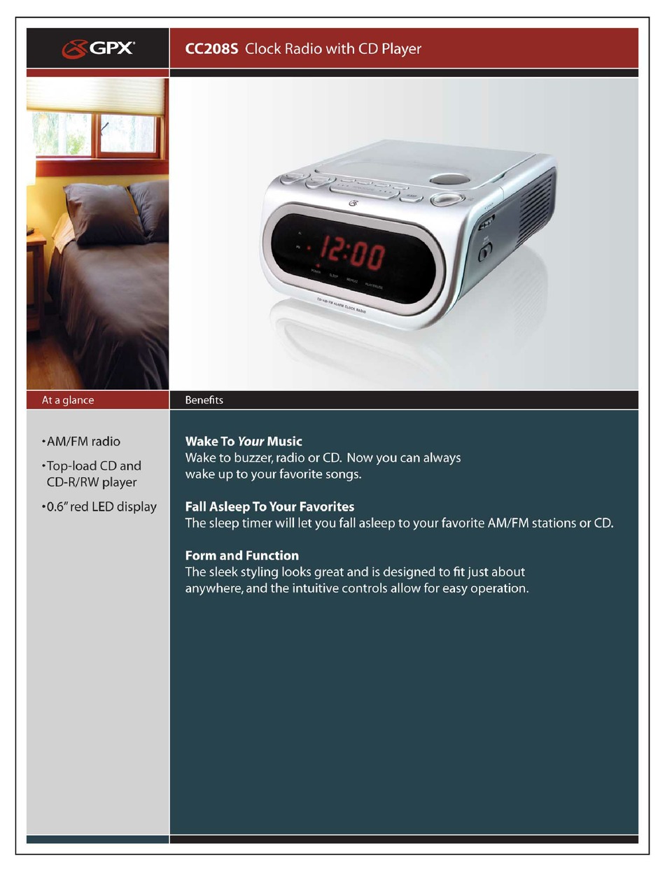 GPX CC208S CLOCK RADIO SPECIFICATIONS ManualsLib