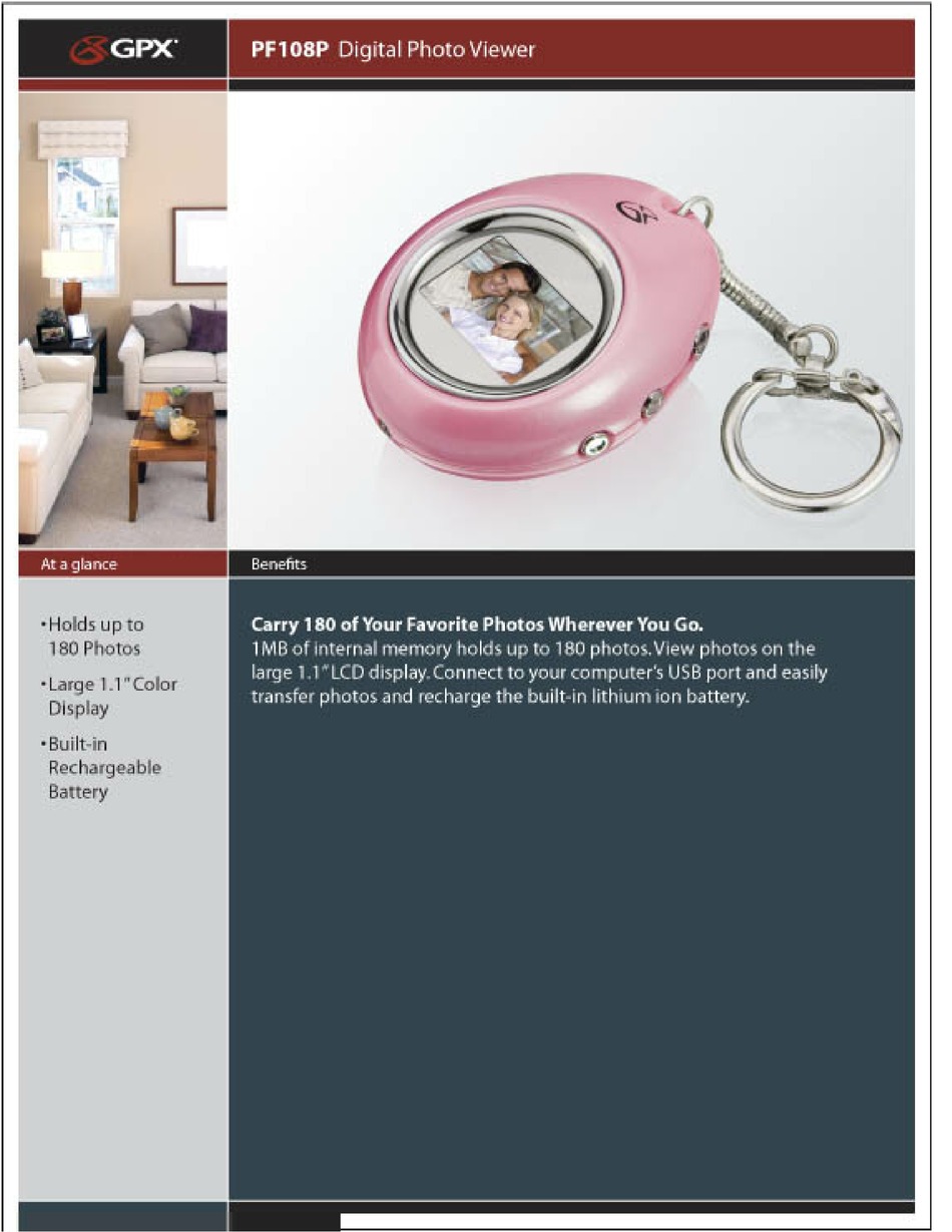 GPX PF108S DIGITAL PHOTO FRAME SPECIFICATIONS ManualsLib
