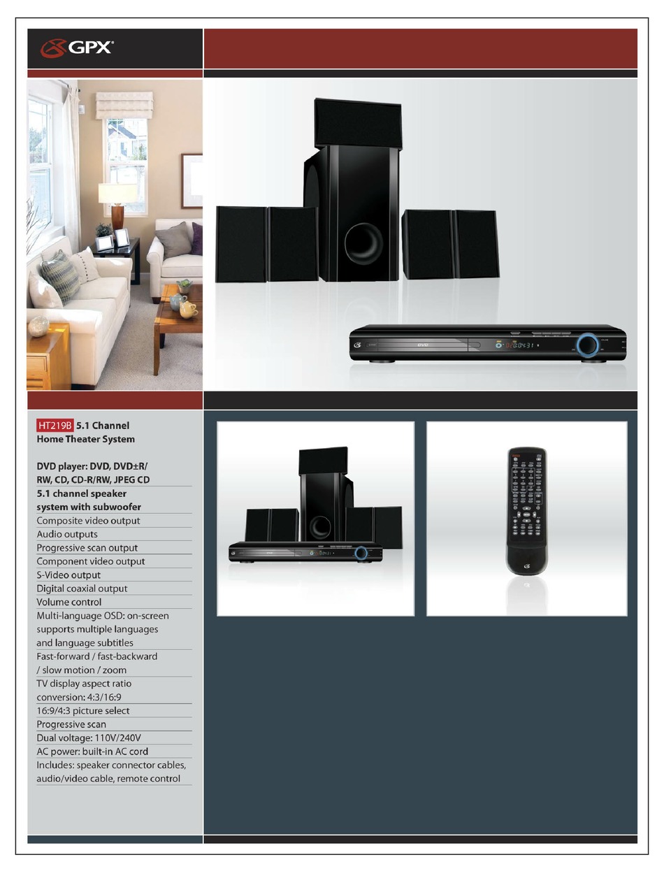 GPX HT219B HOME THEATER SYSTEM SPECIFICATIONS ManualsLib