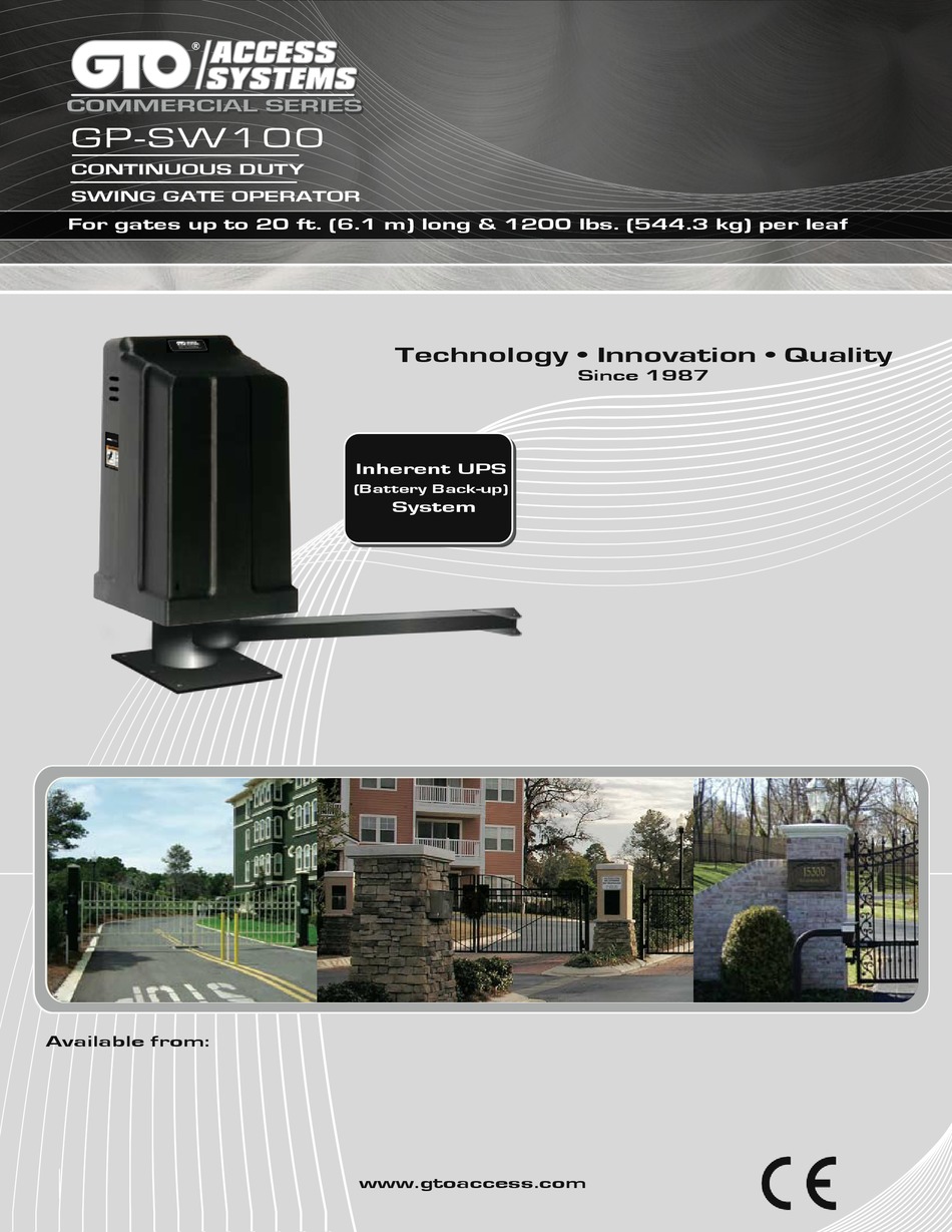 GTO GPSW100 GATE OPENER SPECIFICATIONS ManualsLib