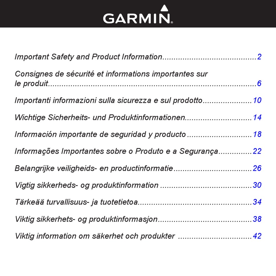 GARMIN APPROACH G5 GPS IMPORTANT SAFETY AND PRODUCT INFORMATION