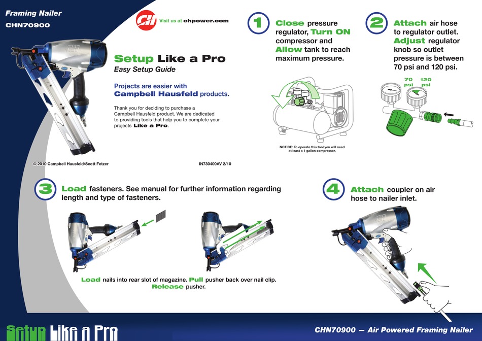 CAMPBELL HAUSFELD IN730400AV NAIL GUN EASY SETUP MANUAL ManualsLib
