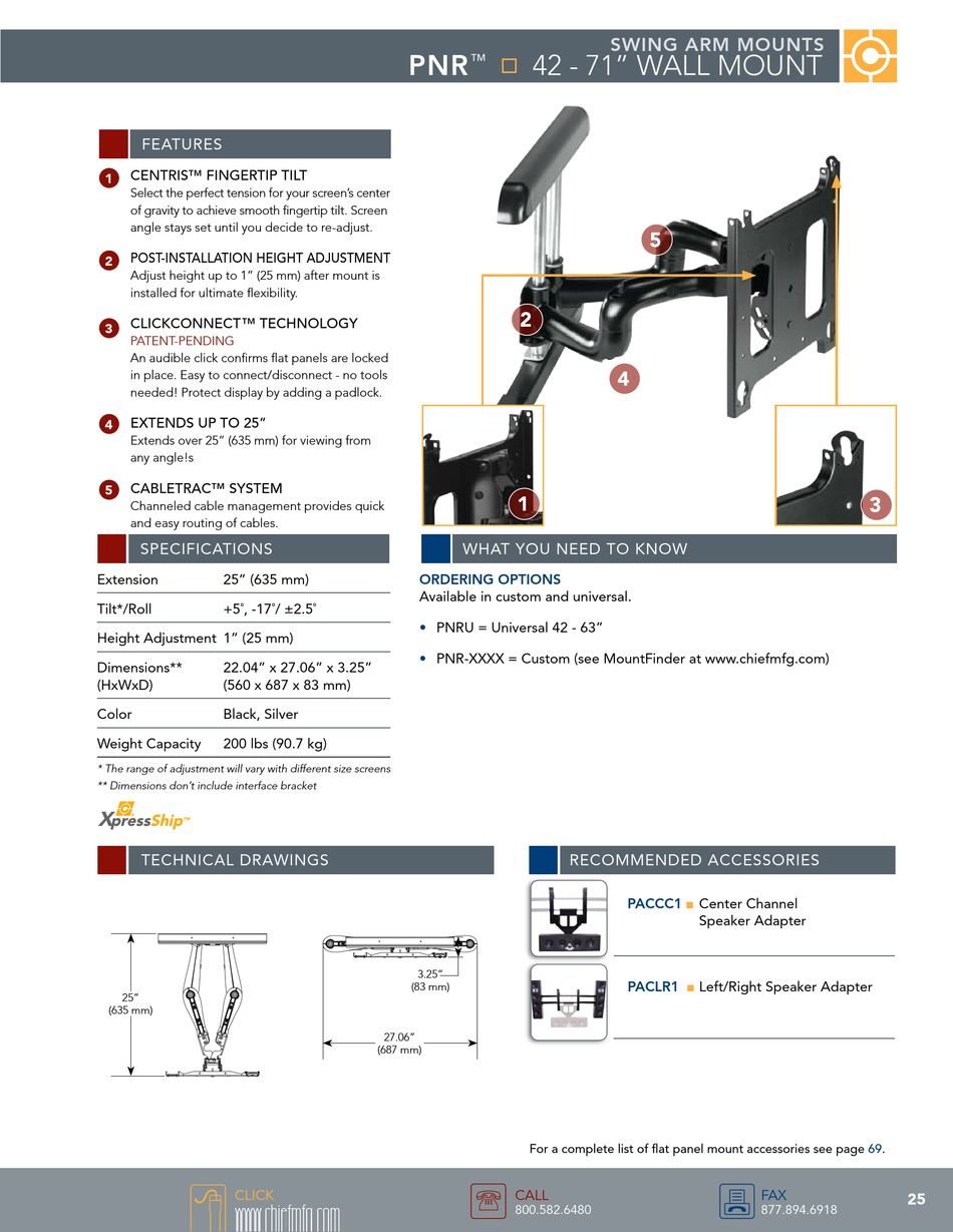 CHIEF SWING ARM MOUNTS SPECIFICATION SHEET Pdf Download ManualsLib
