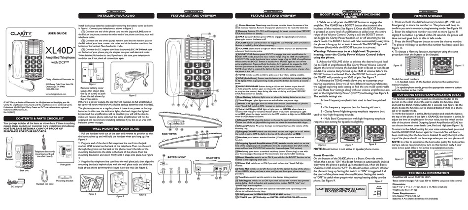 CLARITY XL40D USER MANUAL Pdf Download | ManualsLib