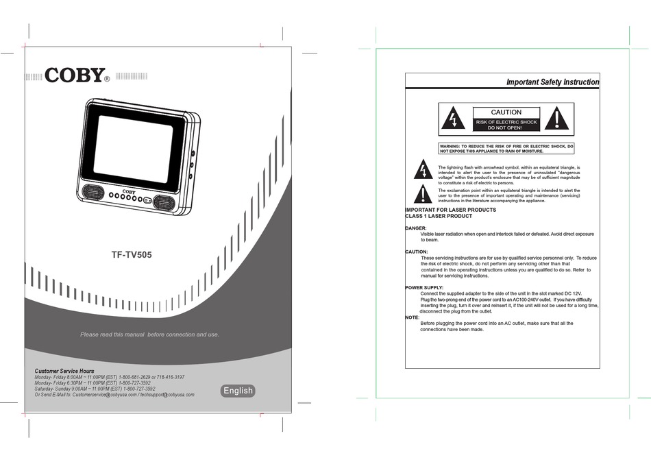 COBY TF-TV505 USER MANUAL Pdf Download | ManualsLib