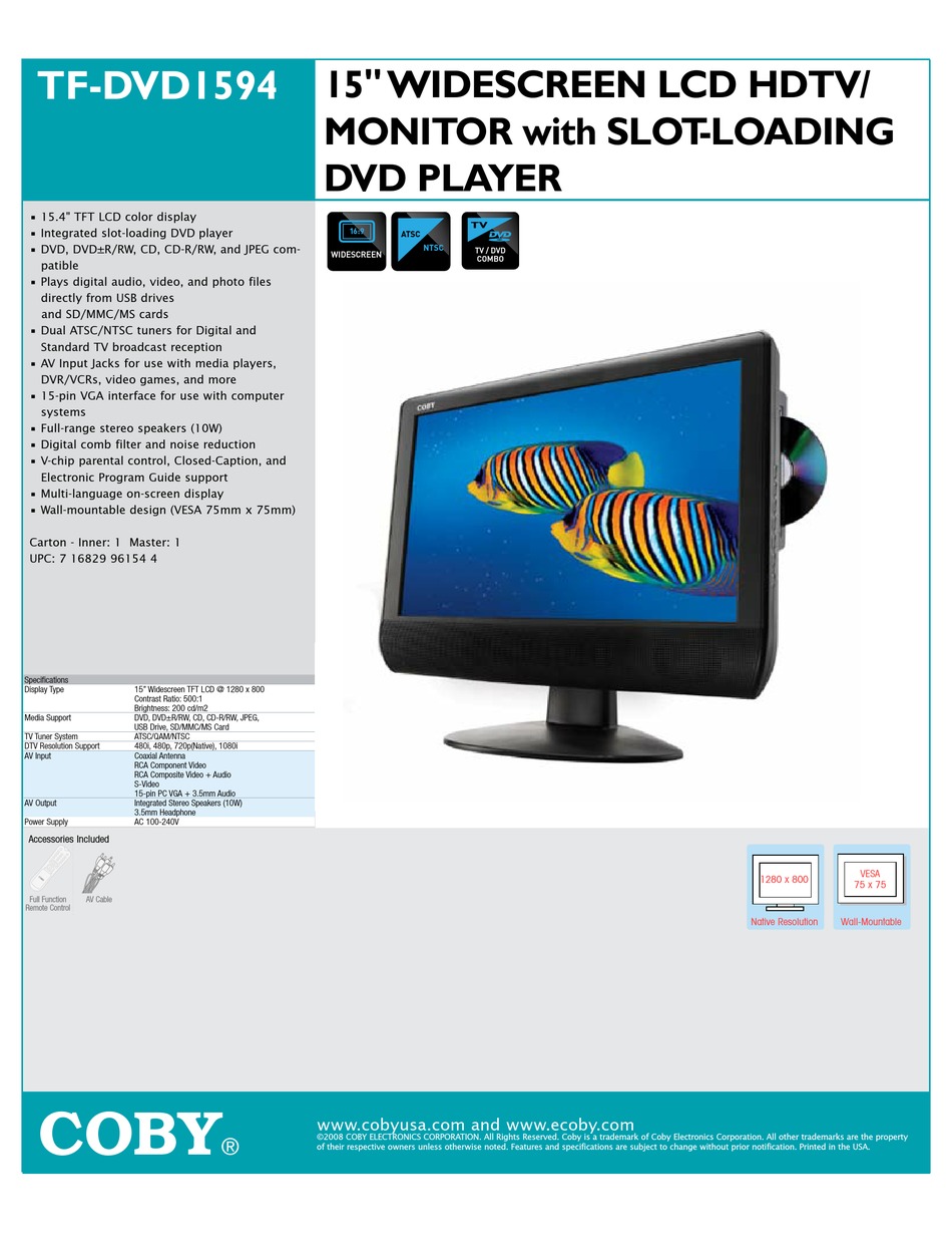 Coby Tf Dvd1594 Specifications Pdf Download Manualslib