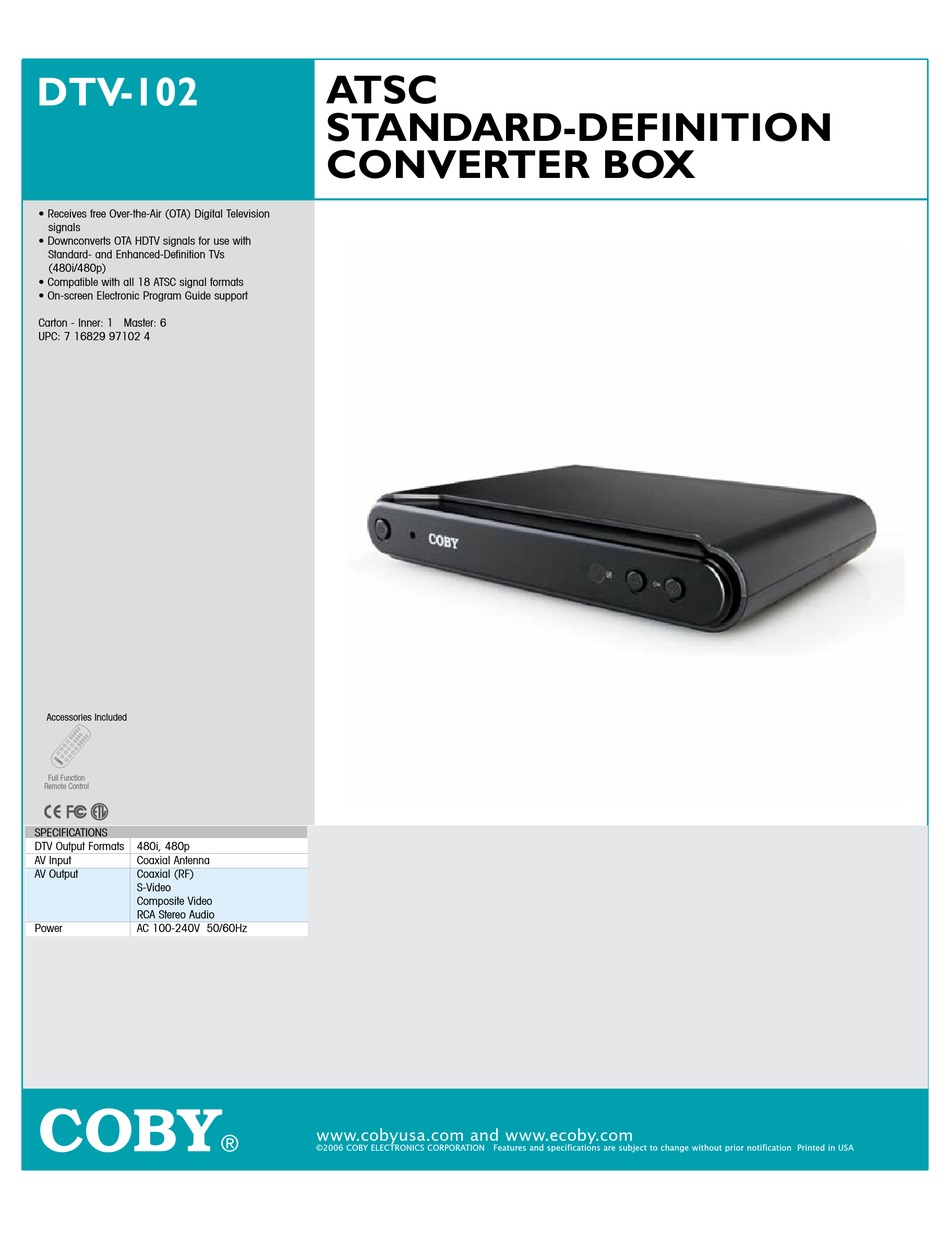 COBY DTV102 SPECIFICATIONS Pdf Download | ManualsLib