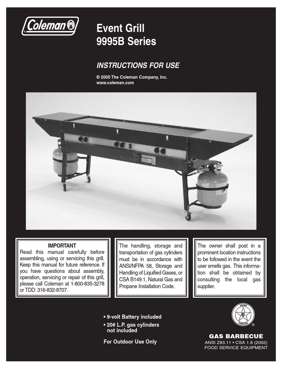 COLEMAN 9995B SERIES GRILL INSTRUCTIONS FOR USE MANUAL ManualsLib
