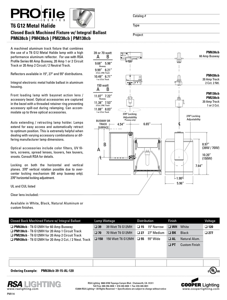 COOPER LIGHTING PM138CB LIGHT FIXTURE SPECIFICATION SHEET ManualsLib