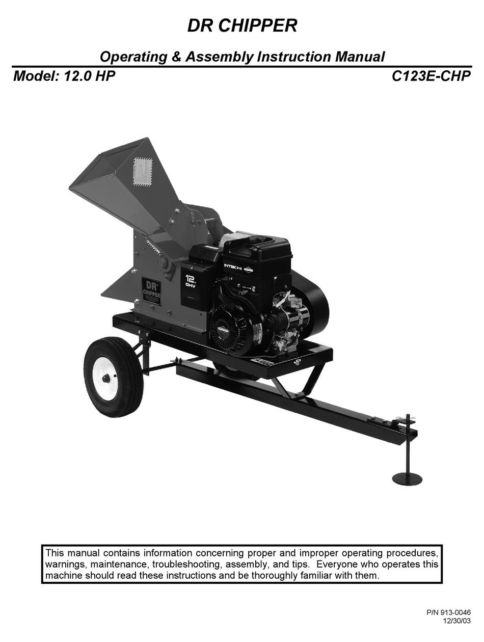 COUNTRY HOME PRODUCTS DR CHIPPER C123ECHP CHIPPER OPERATING AND