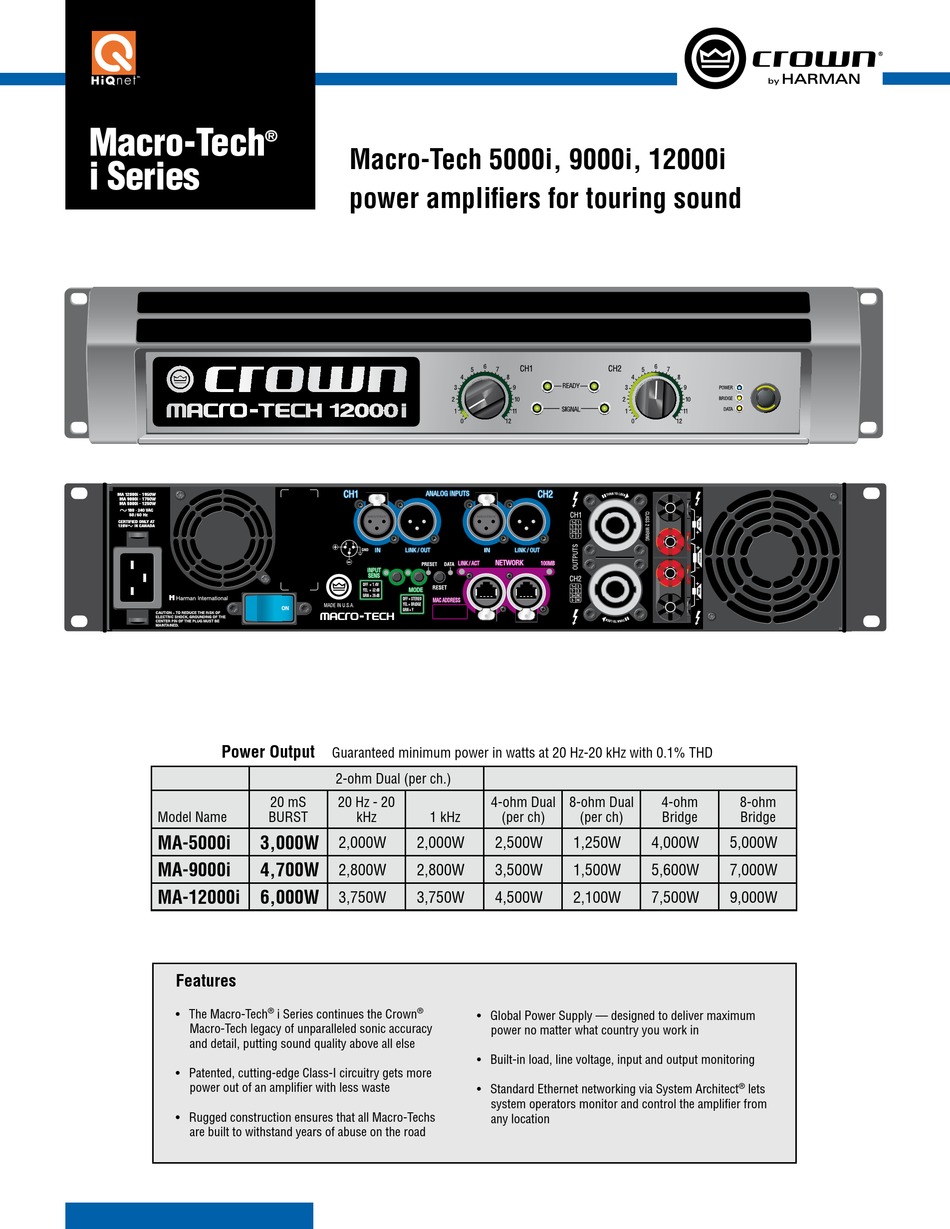 Crown Macro Tech 12000i Specifications Pdf Download Manualslib