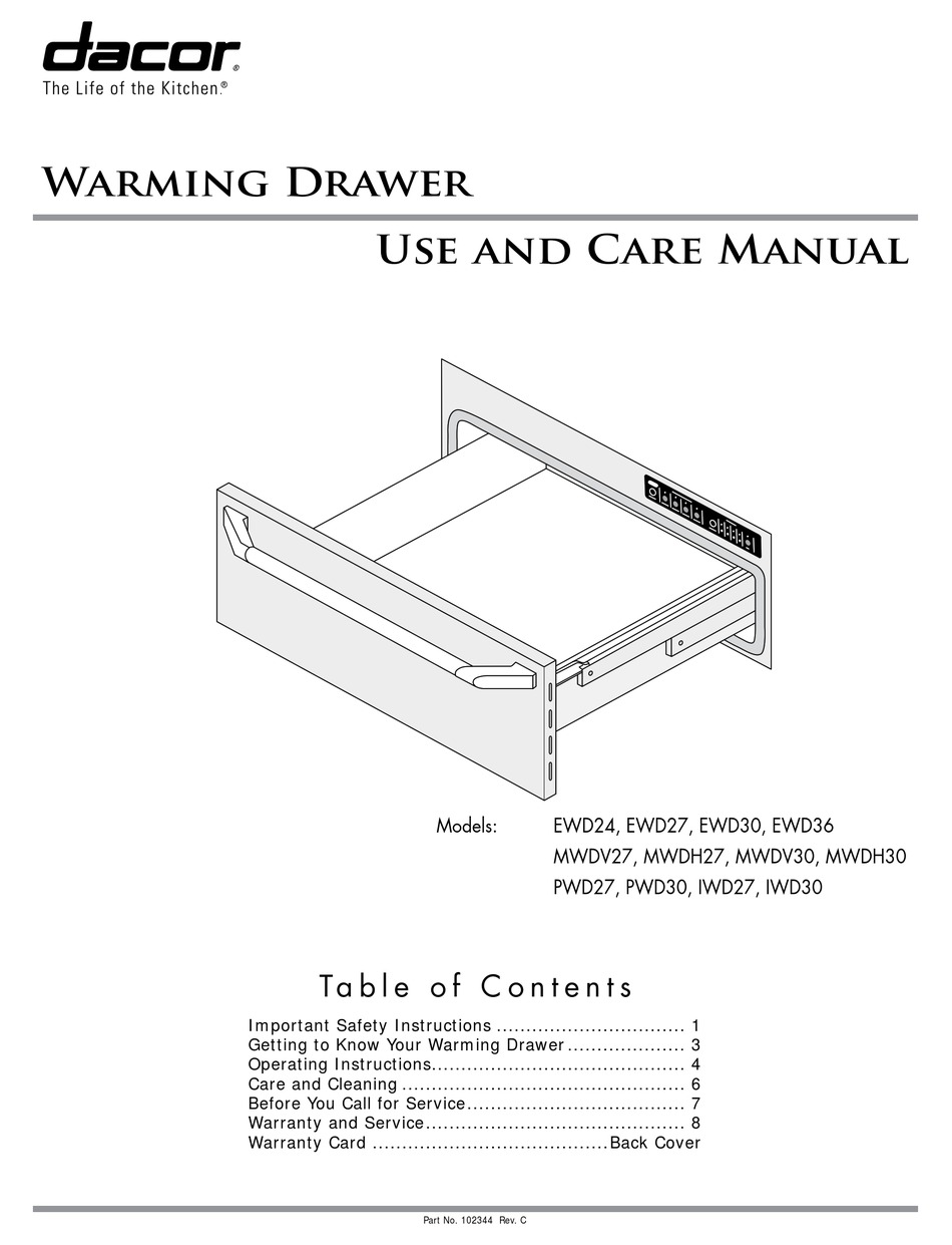 DACOR PWD27 WARMING DRAWER USE AND CARE MANUAL ManualsLib
