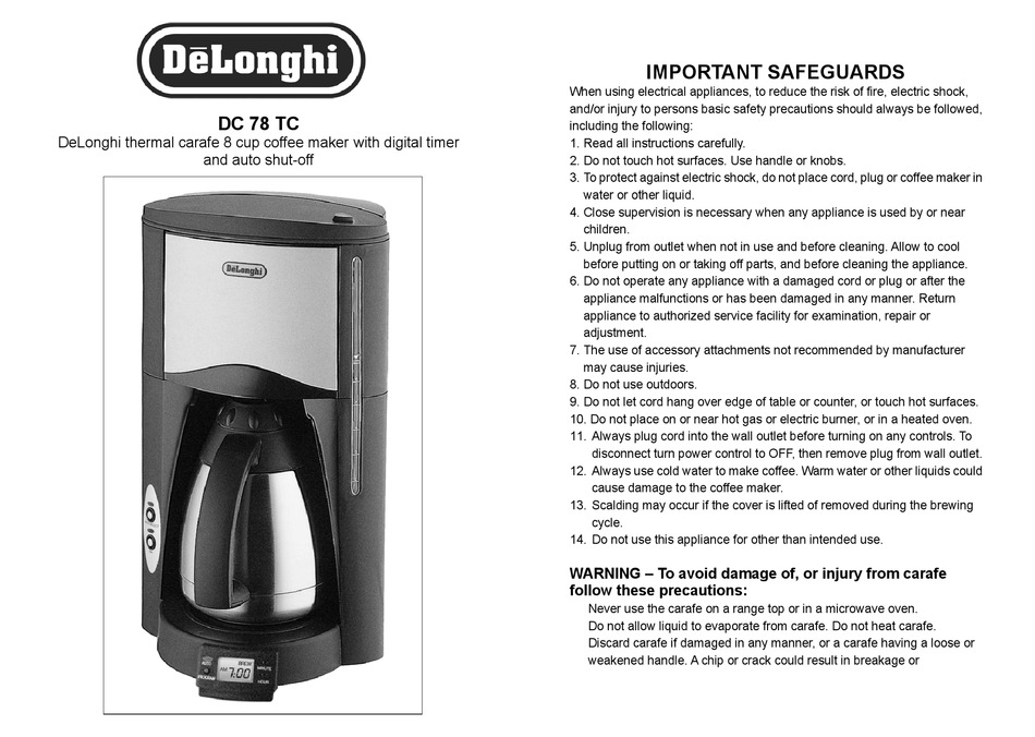 User manual DeLonghi DCP707 (English - 23 pages)