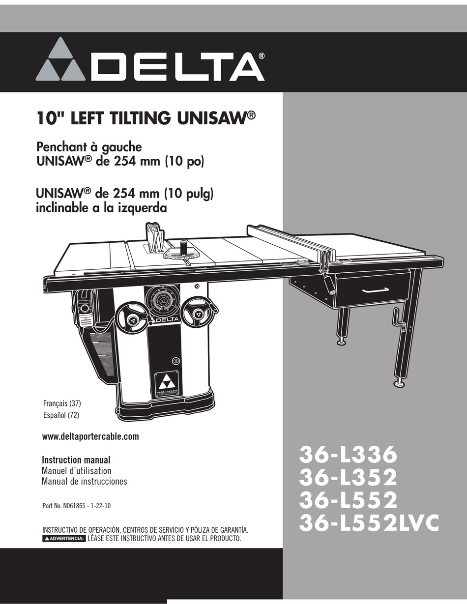 DELTA UNISAW 36L336 SAW INSTRUCTION MANUAL ManualsLib