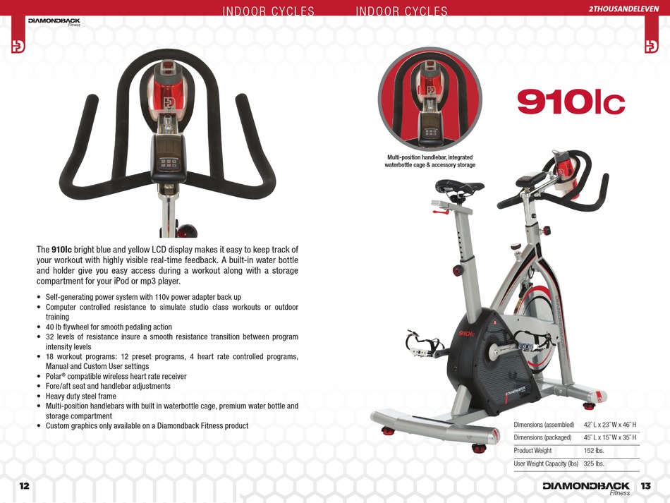 DIAMONDBACK 910IC EXERCISE BIKE SPECIFICATIONS ManualsLib