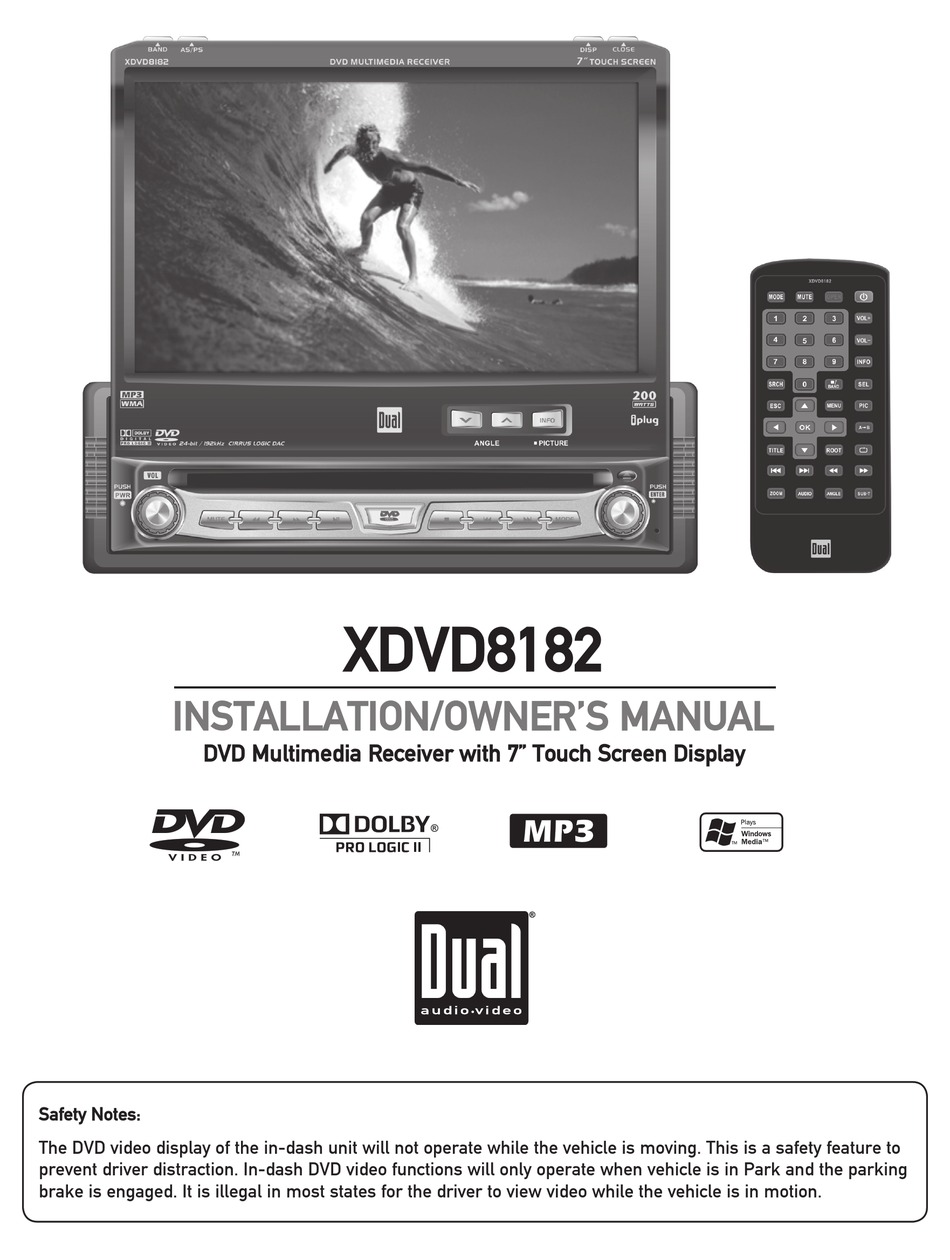 DUAL ELECTRONICS CORPORATION XDVD8182 CAR RECEIVER INSTALLATION & OWNER