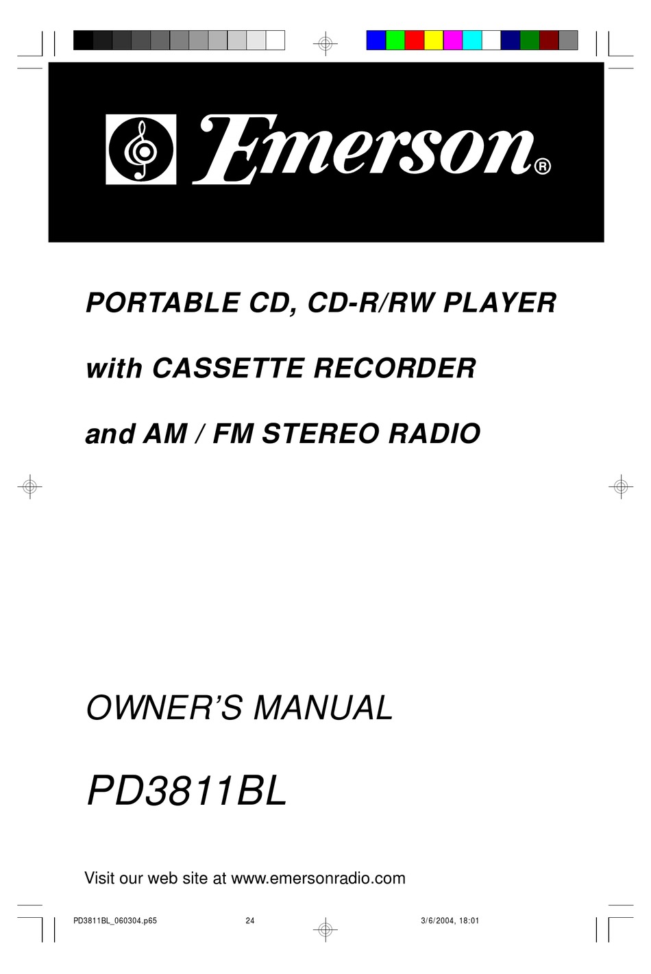 EMERSON PD3811BL CD PLAYER OWNER'S MANUAL ManualsLib
