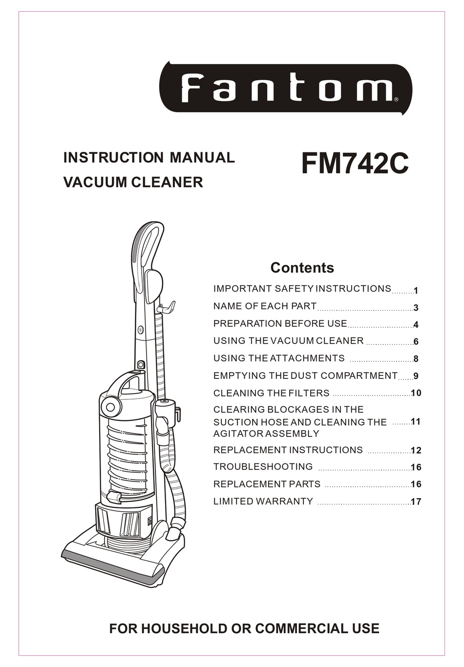 FANTOM FM742C VACUUM CLEANER INSTRUCTION MANUAL ManualsLib