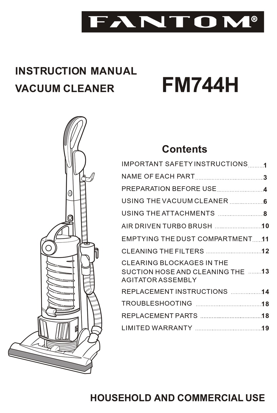 FANTOM FM744H VACUUM CLEANER INSTRUCTION MANUAL ManualsLib