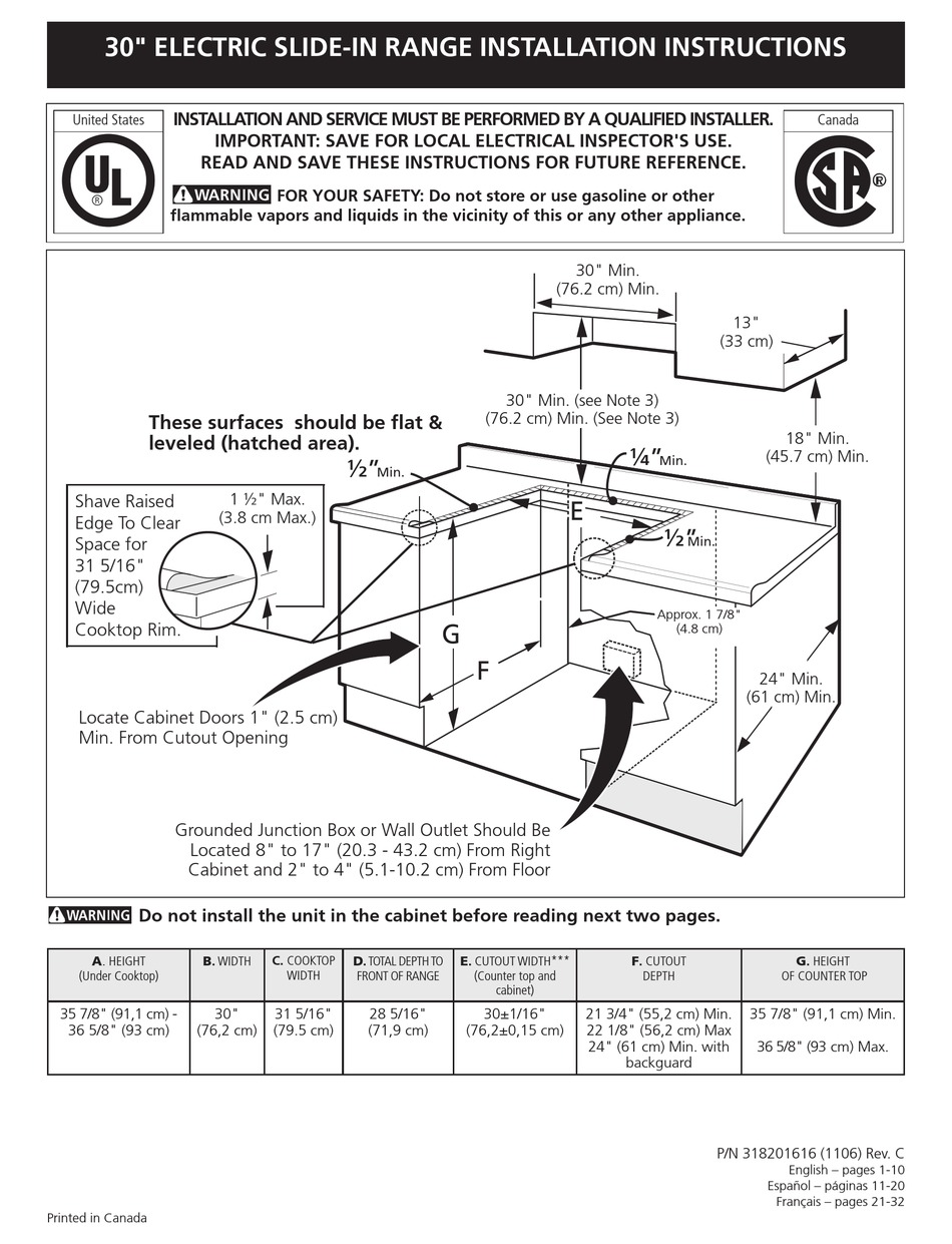 FRIGIDAIRE 318201616 INSTALLATION INSTRUCTIONS MANUAL Pdf Download ...