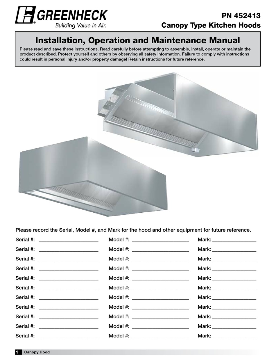 GREENHECK 452413 INSTALLATION, OPERATION AND MAINTENANCE MANUAL Pdf