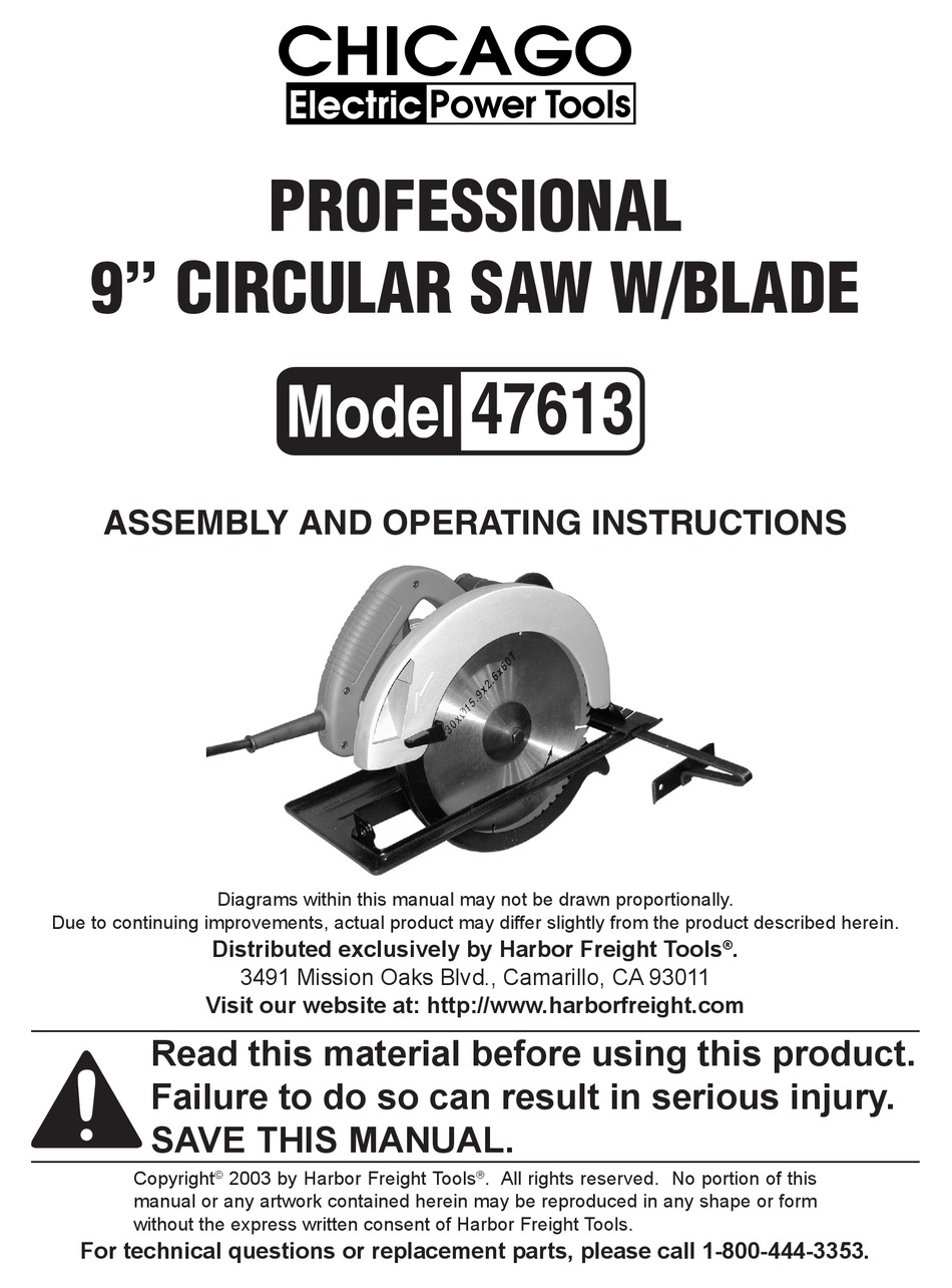 HARBOR FREIGHT TOOLS 47613 SAW ASSEMBLY AND OPERATING INSTRUCTIONS ...
