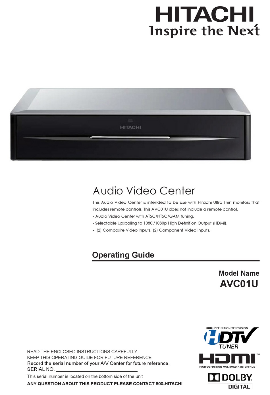 HITACHI AVC01U MEDIA PLAYER OPERATING MANUAL ManualsLib