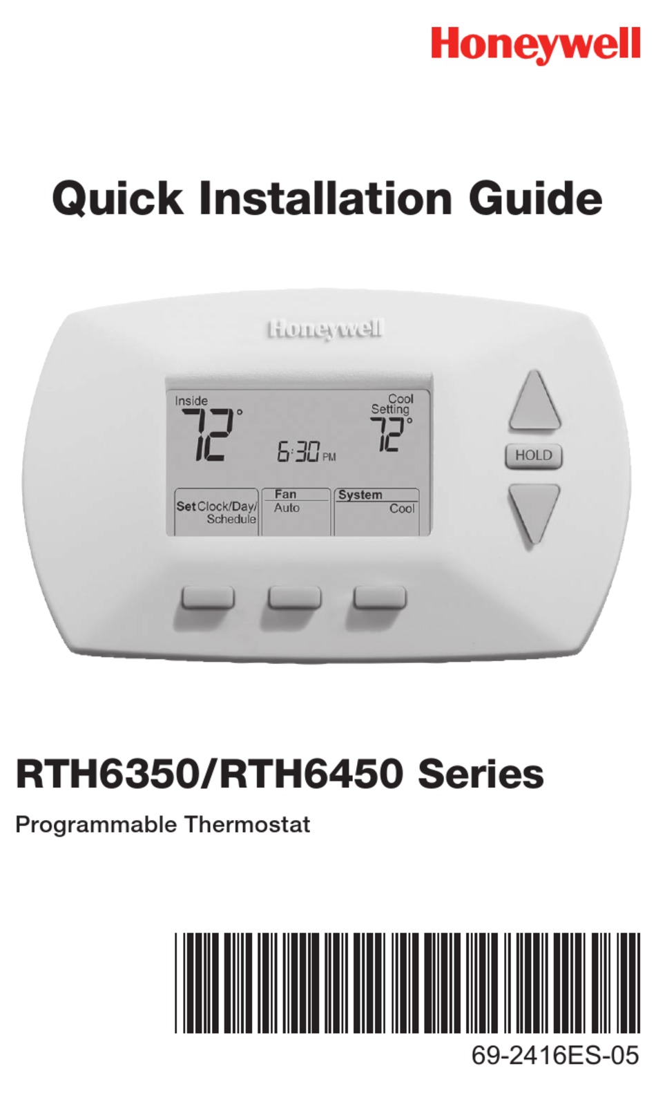 HONEYWELL PROGRAMMABLE THERMOSTAT RTH6350 QUICK INSTALLATION MANUAL Pdf