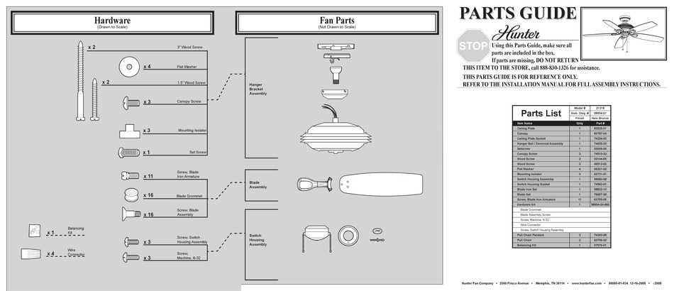 Hunter 21318 Parts Manual Pdf Manualslib - Hunter Ceiling Fan Parts Diagram