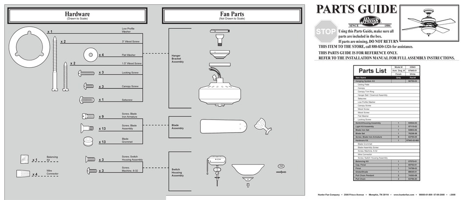 HUNTER 23943 PARTS MANUAL Pdf Download | ManualsLib