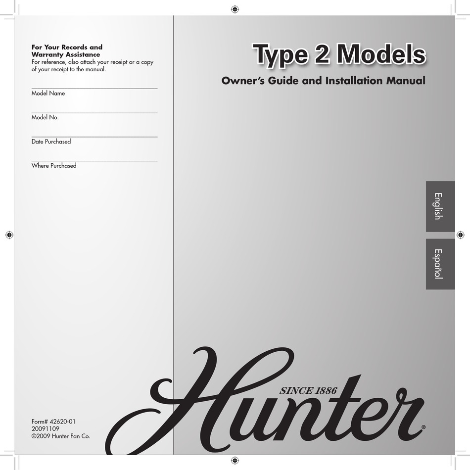 HUNTER 42620-01 FAN OWNER'S MANUAL AND INSTALLATION MANUAL | ManualsLib