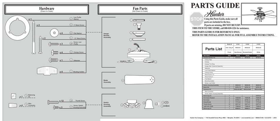 HUNTER 21421 PARTS MANUAL Pdf Download | ManualsLib