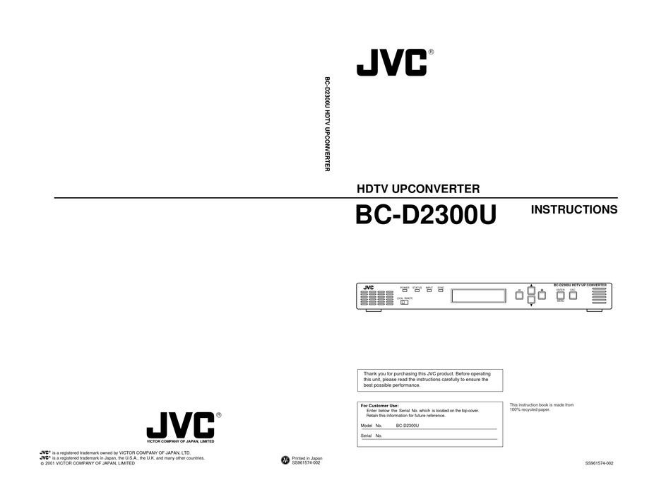 JVC BCD2300U TV CONVERTER BOX INSTRUCTION BOOK ManualsLib