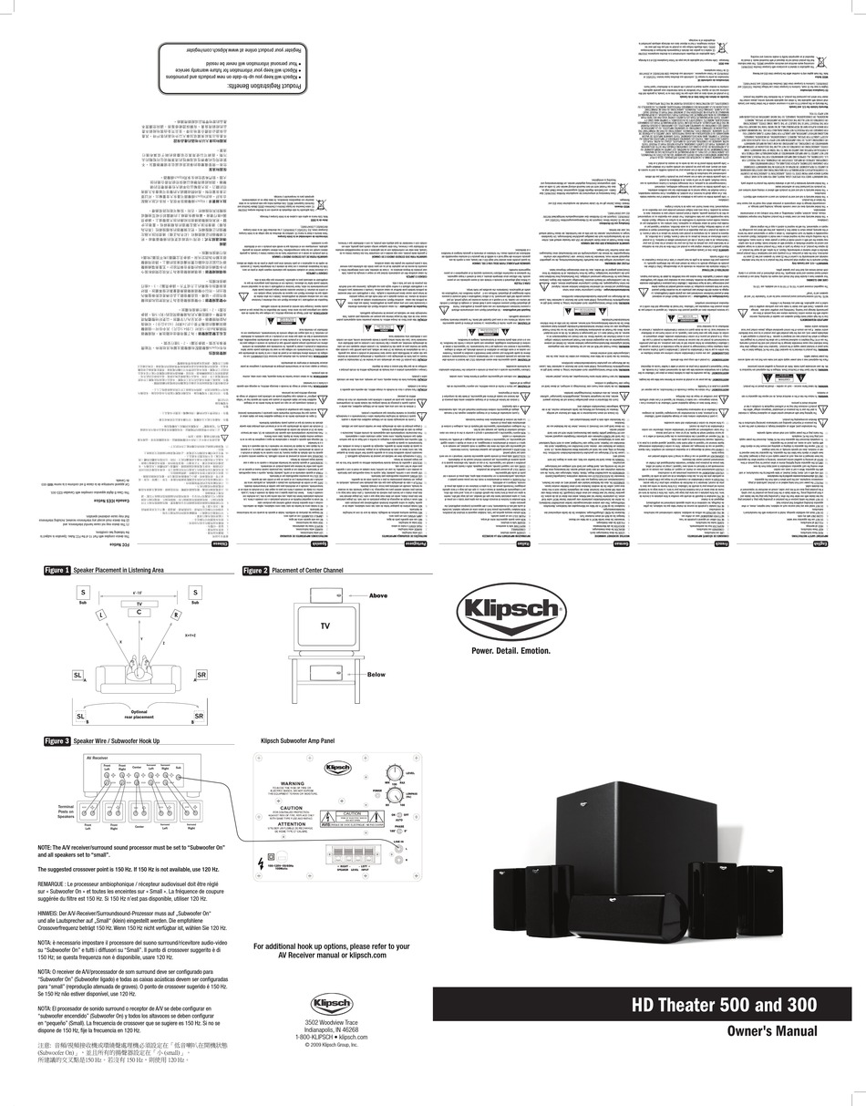 Klipsch Hd Theater 300 Owner S Manual Pdf Download Manualslib