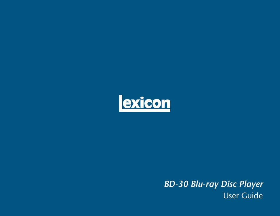 LEXICON BD30 BLURAY PLAYER USER MANUAL ManualsLib