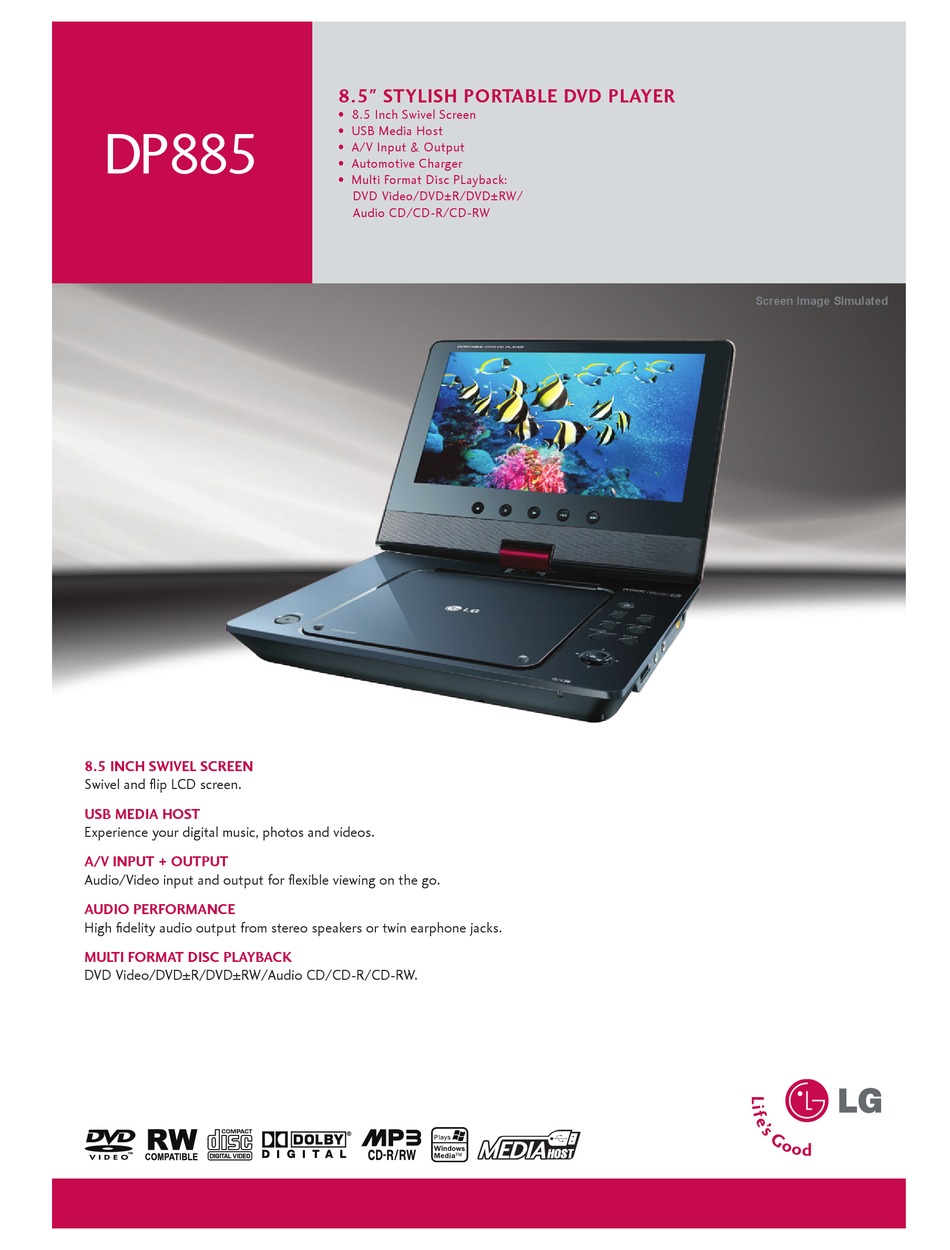 LG DP885 PORTABLE DVD PLAYER SPECIFICATIONS ManualsLib