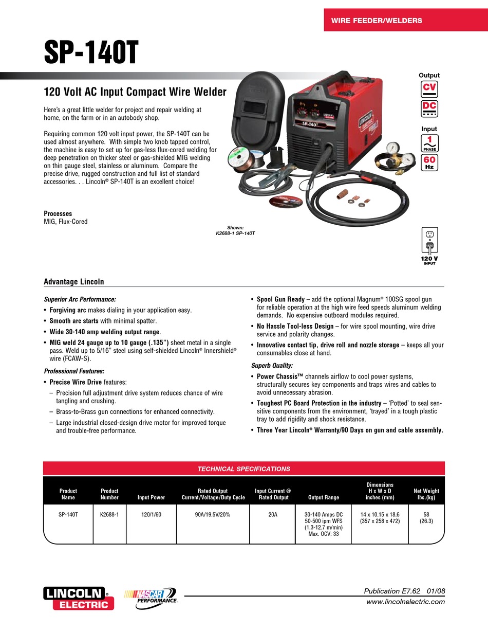 Lincoln Electric Sp 140t Welding System Technical Specifications Manualslib