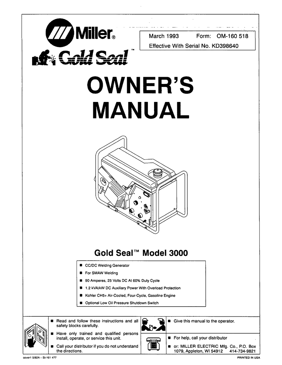 MILLER 3000 OWNER'S MANUAL Pdf Download | ManualsLib